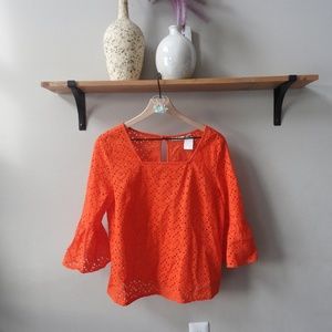 Halogen orange lazer cut blouse top bell sleeve